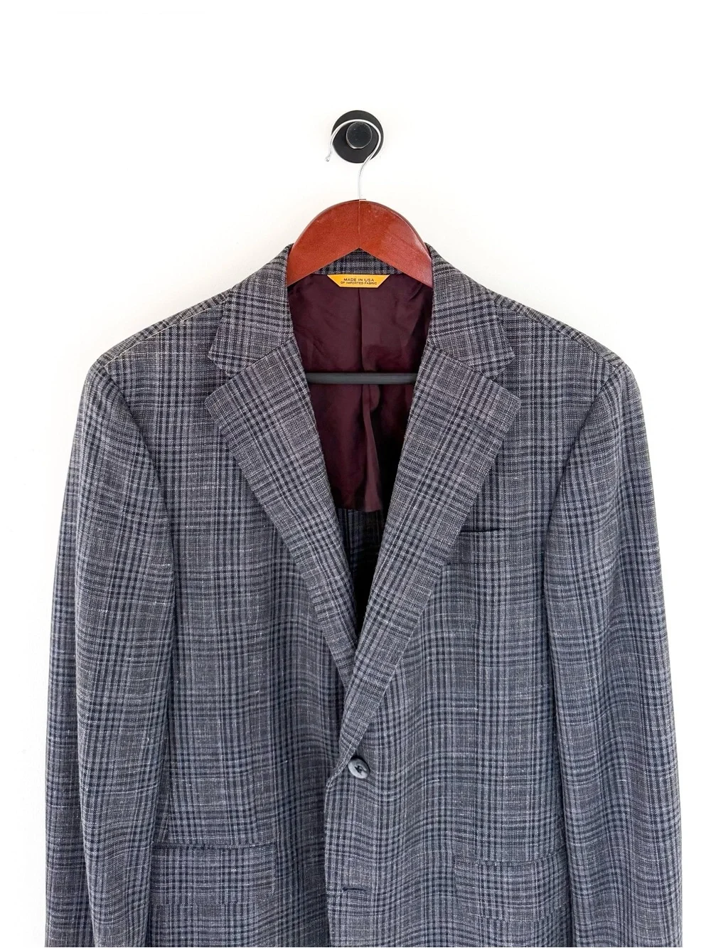 NEW Hickey Freeman Wool Silk Linen Gray Blue Plaid Blazer Sport Coat 40R Men's